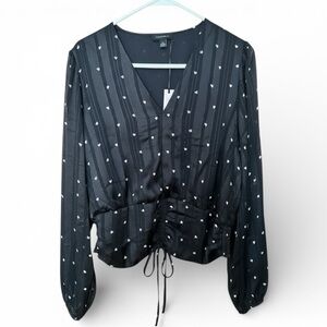 Tamara H Black Blouse with White Hearts Size Large